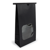 Sacs Kraft Noirs avec Fenêtre et Fermeture Tin-Tie 15,2x7x26,7cm - 100 pcs