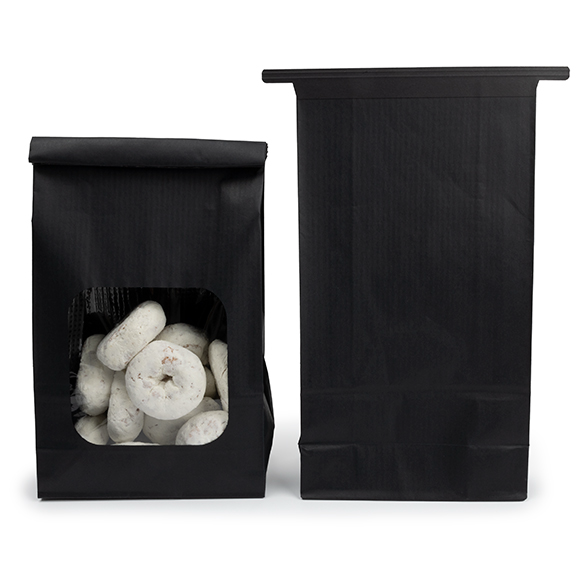 Sacs Kraft Noirs avec Fenêtre et Fermeture Tin-Tie 15,2x7x26,7cm - 100 pcs