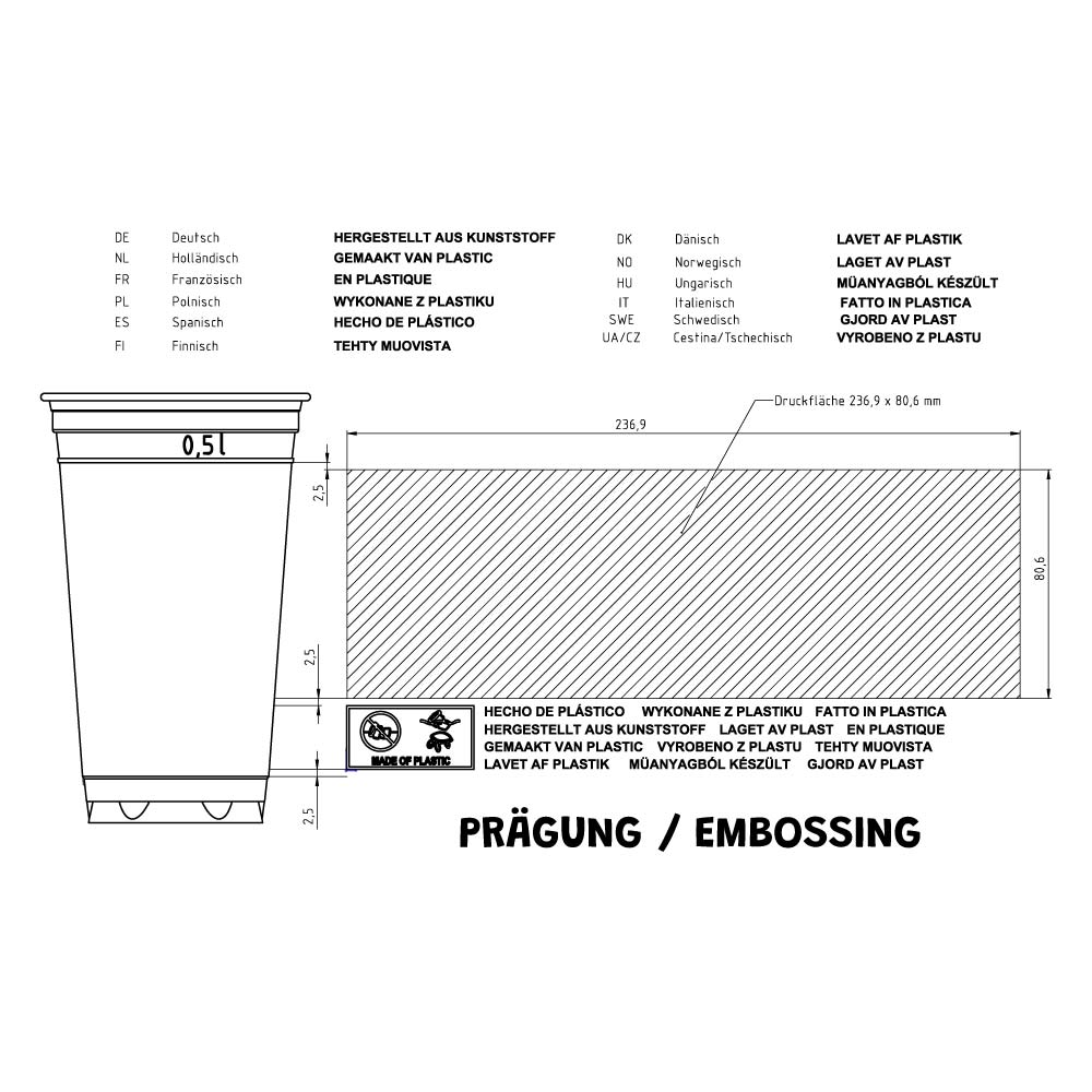 Tasse PLA 500 ml Ø 95 mm - 800 pièces
