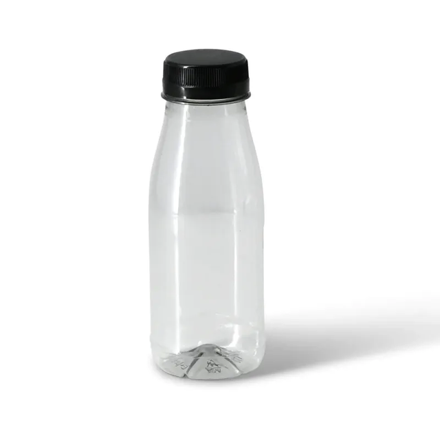 rPET bottles 250 ml clear/black lid