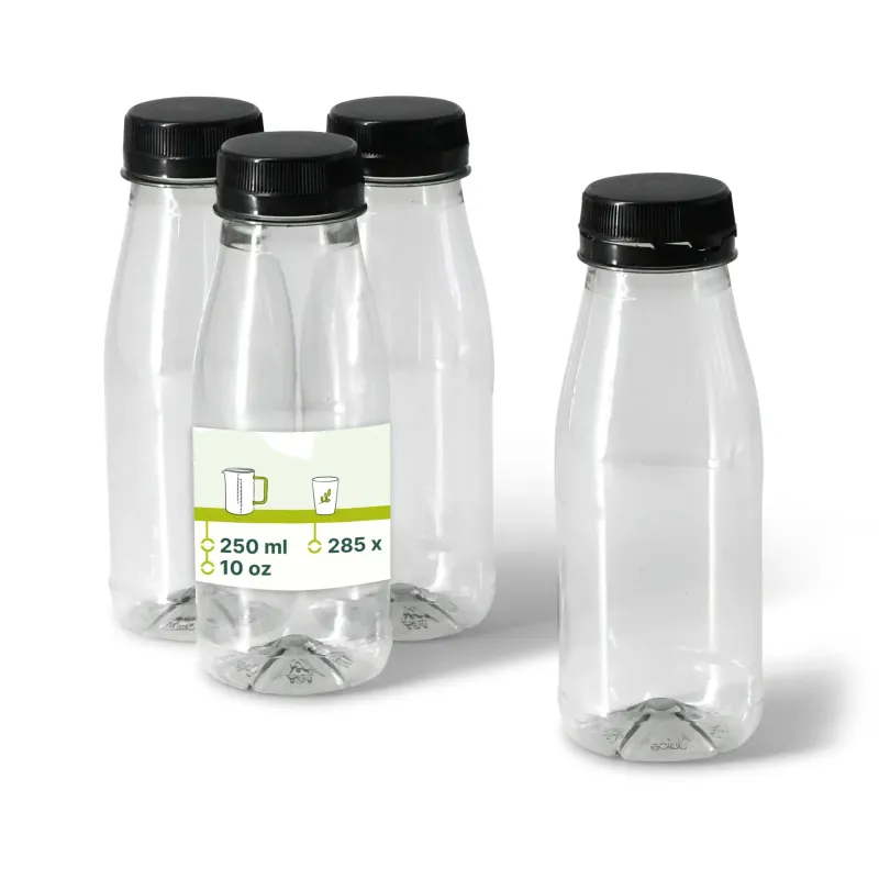 Bouteille PET recyclé 250 ml Couvercle Transparent/Noir - 285 pièces