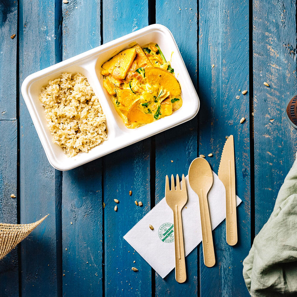 Barquette en canne à sucre, 2 compartiments, 1000 ml, 23 x 14.5 x 5 cm - 500 pièces