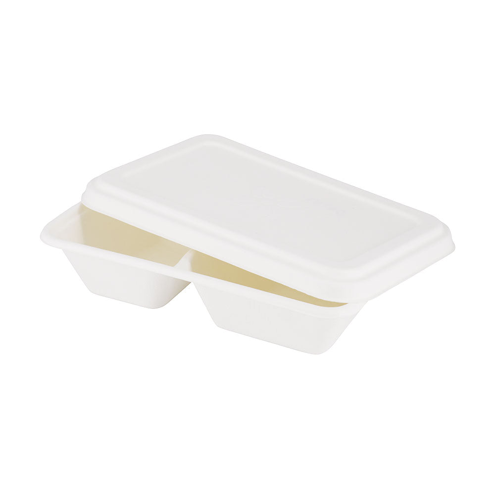 Barquette en canne à sucre, 2 compartiments, 1000 ml, 23 x 14.5 x 5 cm - 500 pièces