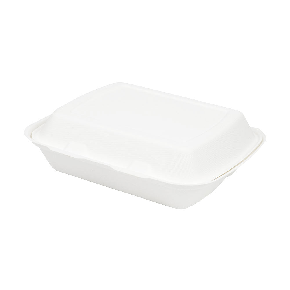 Plateau à menu avec couvercle en canne à sucre 3 espaces 25x20x7.5 cm - 200 pièces