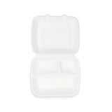 Plateau à menu avec couvercle en canne à sucre 3 espaces 25x20x7.5 cm - 200 pièces