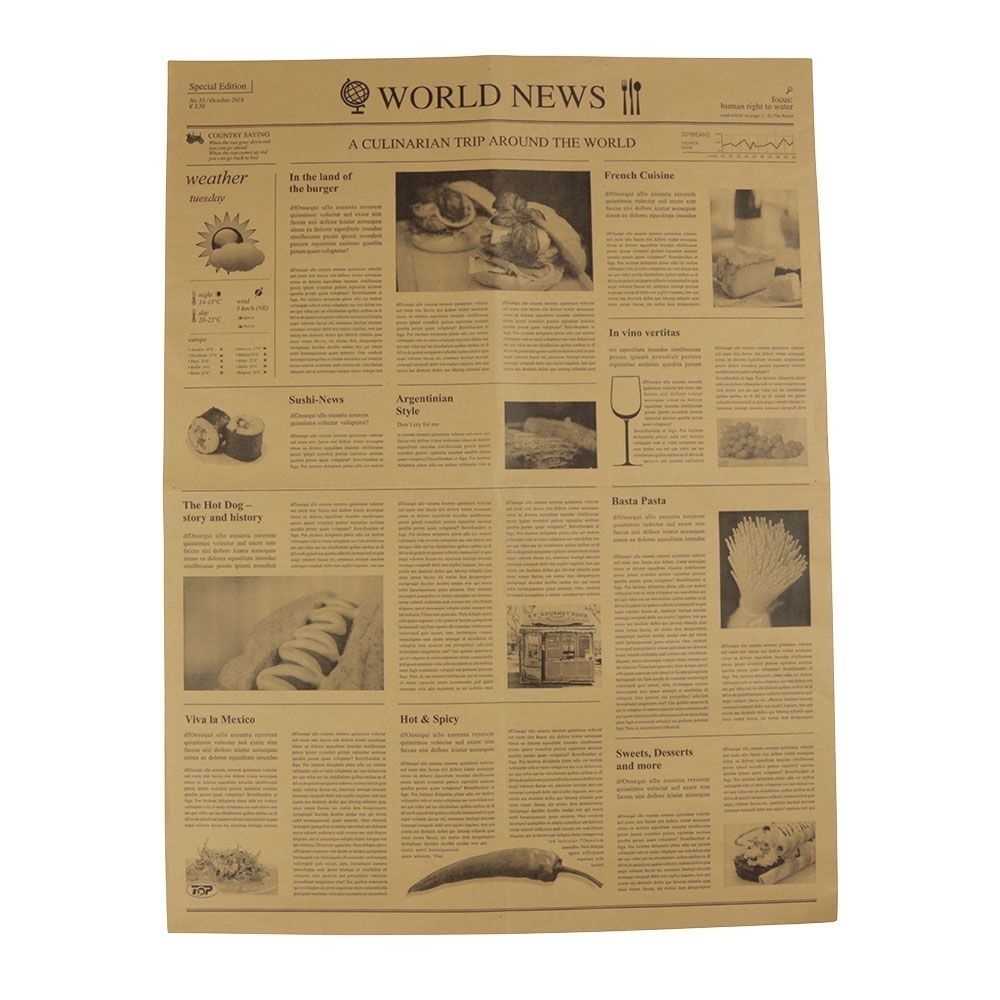 Greaseproof Paper brown 50 x 37.5 cm newspaper look - 1.000 pieces
