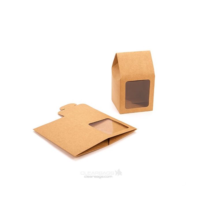 Boite pâtissière kraft avec fenêtre 8,9 x 8,9 x 16,5cm (25 Pièces) [FS320]