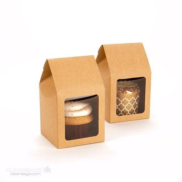Boite pâtissière kraft avec fenêtre 8,9 x 8,9 x 16,5cm (25 Pièces) [FS320]