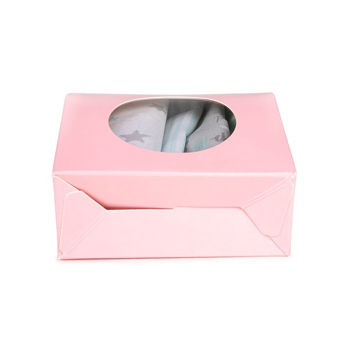 Boite Kraft Rose Avec fenêtre ronde 89x38x102 mm - 25 pièces