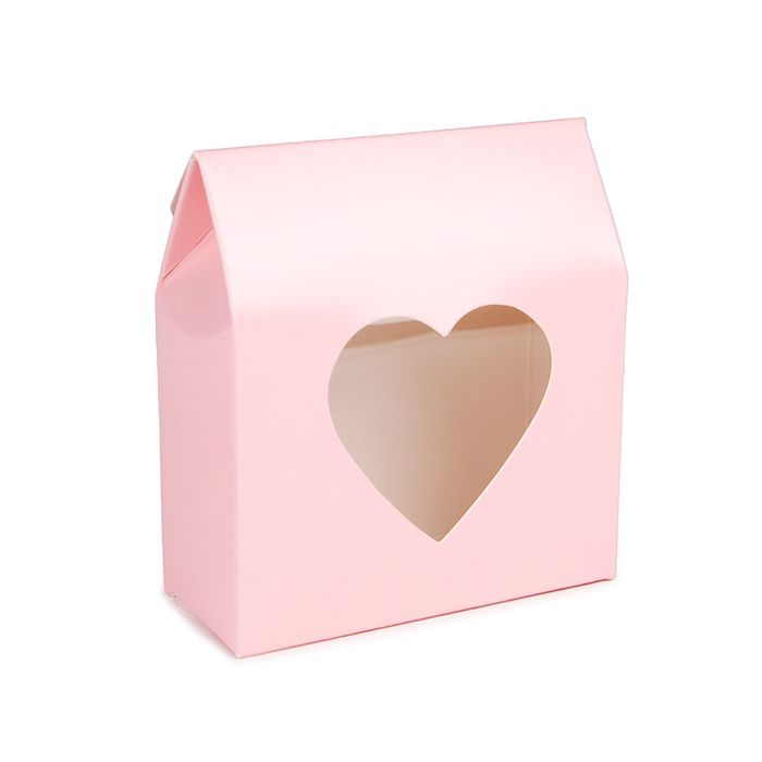 Boite Kraft Rose Avec fenêtre en forme de cœur 89x38x102 mm - 25 pièces