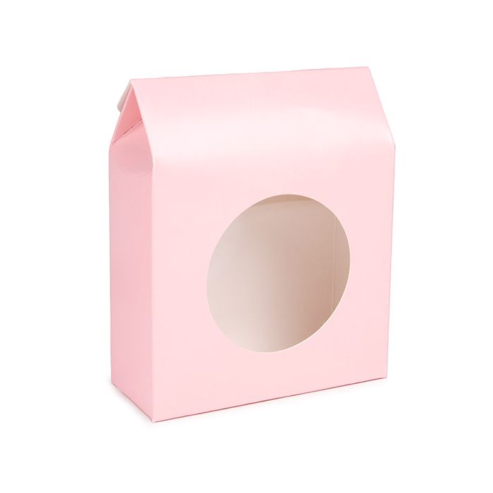Boite Kraft Rose Avec fenêtre ronde 105x44x133 mm - 25 pièces
