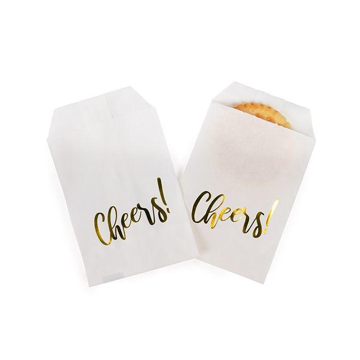 Paper Bags White with Gold Cheers 7,6x12,7 cm - 100 pieces