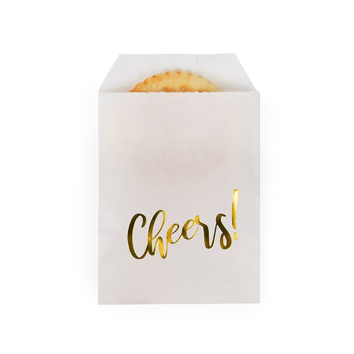 Paper Bags White with Gold Cheers 7,6x12,7 cm - 100 pieces