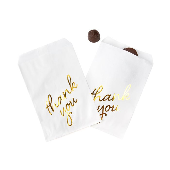 Paper Bags White with Gold Thank You 12,7x20,3 cm - 100 pieces