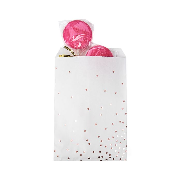Paper Bags White with Rose Gold Dots 12,7x20,3 cm - 100 pieces