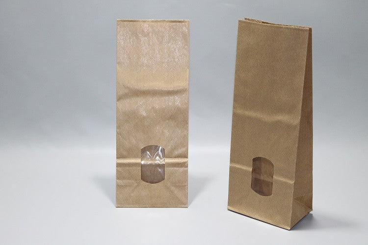 Sac à fond carré en papier kraft blanchi 70g/m2 et fenêtre transparente 30 microns (contenance 500 grammes) 105x65x275 mm - 100 pièces