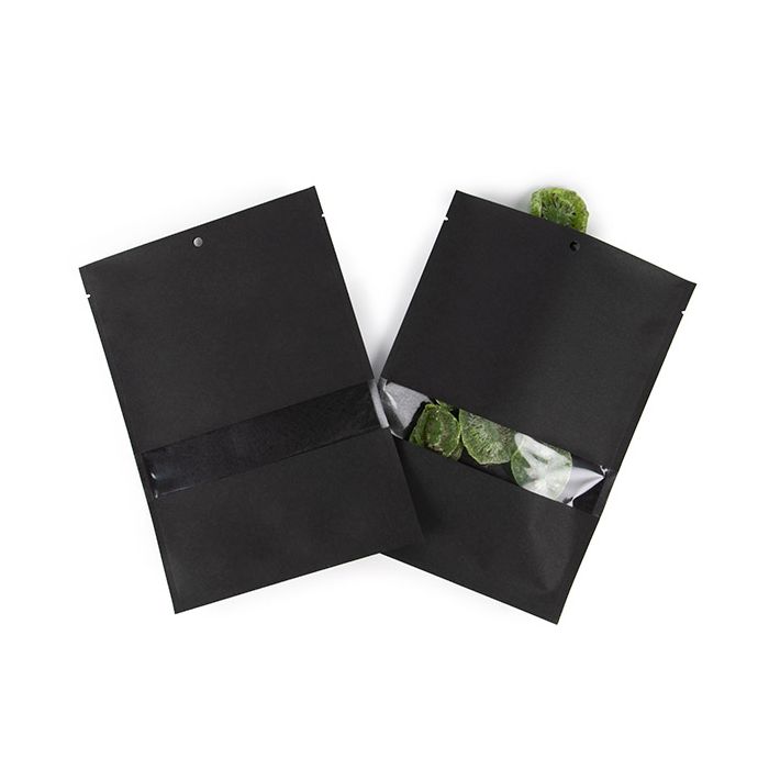 Sachet kraft noir écologique 15,2x22,9 cm Scellable avec fenêtre  - 100 pièces