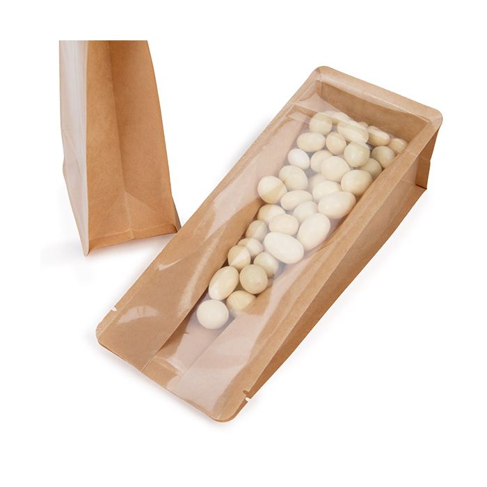 Sachet à fond plat en kraft et plastique - 12.7x7.6x30.5 cm 