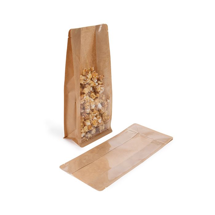 Sachet kraft à fond plat et transparence frontale 12.7x7.6x30.5 cm - 100 pièces