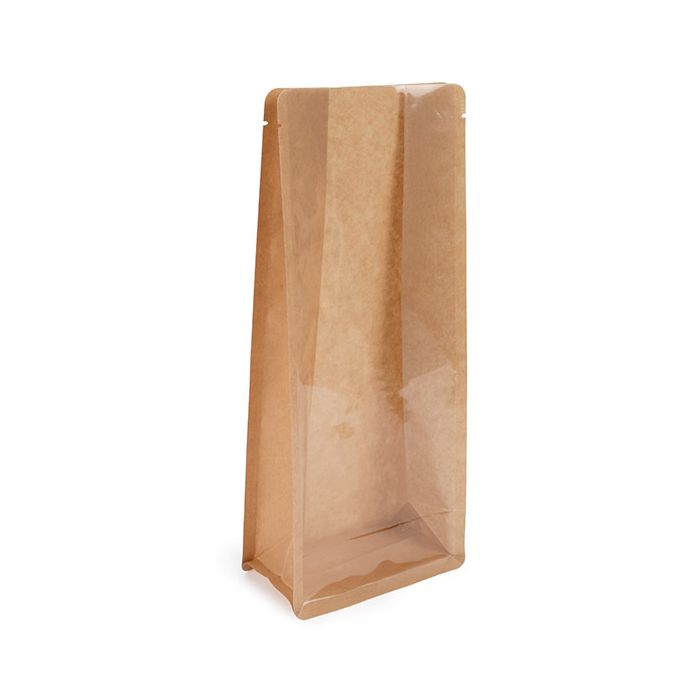Sachet kraft à fond plat et transparence frontale 12.7x7.6x30.5 cm - 100 pièces
