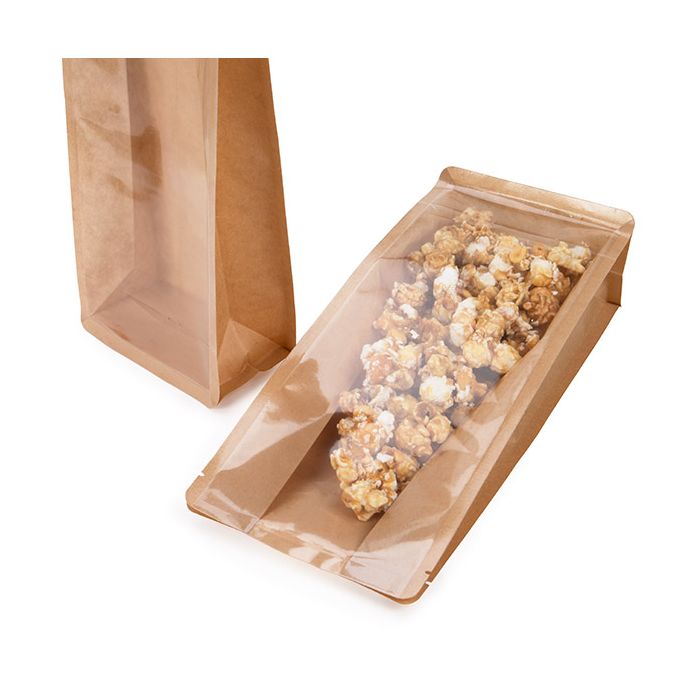Sachet kraft à fond plat et transparence frontale 12.7x7.6x30.5 cm - 100 pièces