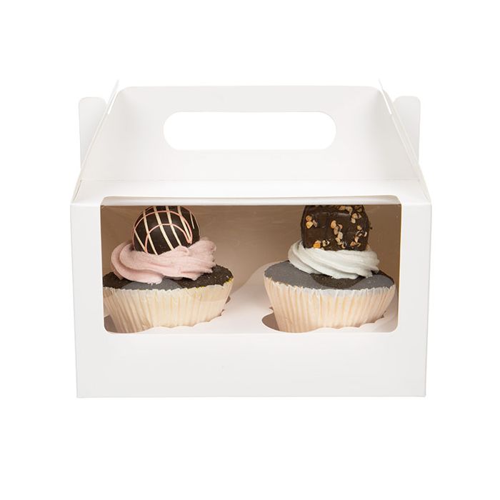 Boîtes blanches à double poignée pour cupcakes 178 x 102 x 102 mm - 100 sets