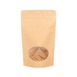 Doypack compostable en kraft 17.1x8.9x28.6 cm avec fenêtre ovale - 100 pieces