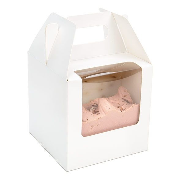 Boîte à poignée en papier blanc 102x102x102 mm avec fenêtre - 25 pièces