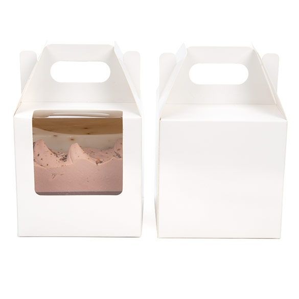 Boîte à poignée en papier blanc 102x102x102 mm avec fenêtre - 25 pièces