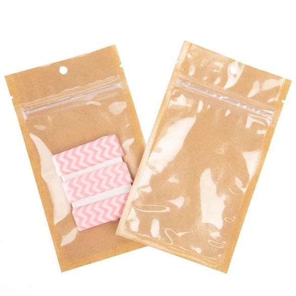 Kraft Barrier Bags with clear front 7.6 x 11.4 cm w/Tear Notches 