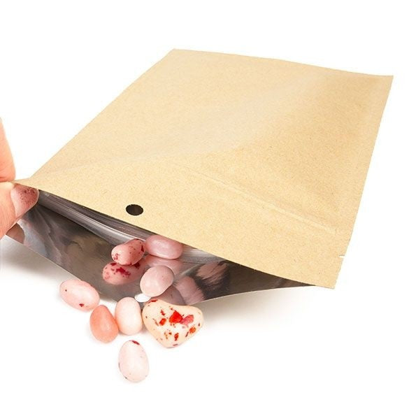 Sachet zip en Kraft & Plastique, 127x208mm - 100 pcs