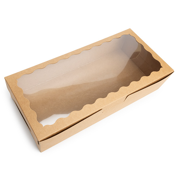 Boîtes en Papier Kraft à Fenêtre Festonnée 30x6,5x14cm - 25 pcs