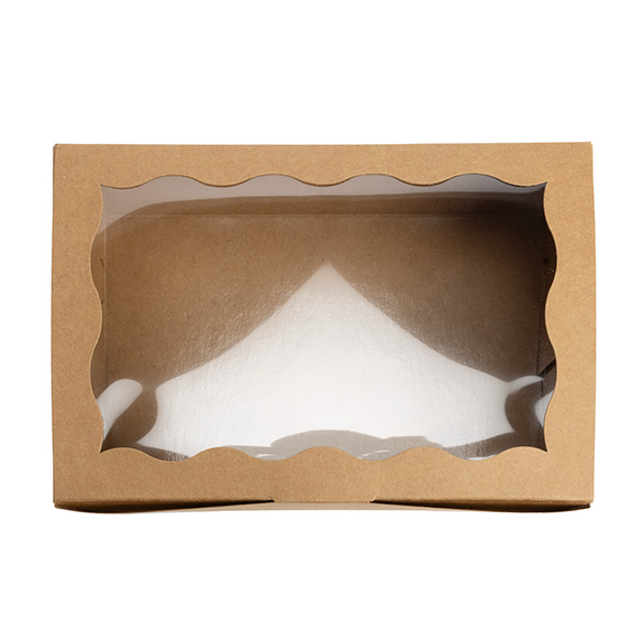 Boîtes en Papier Kraft à Fenêtre Festonnée 22,1x7x15,1cm - 25 pcs