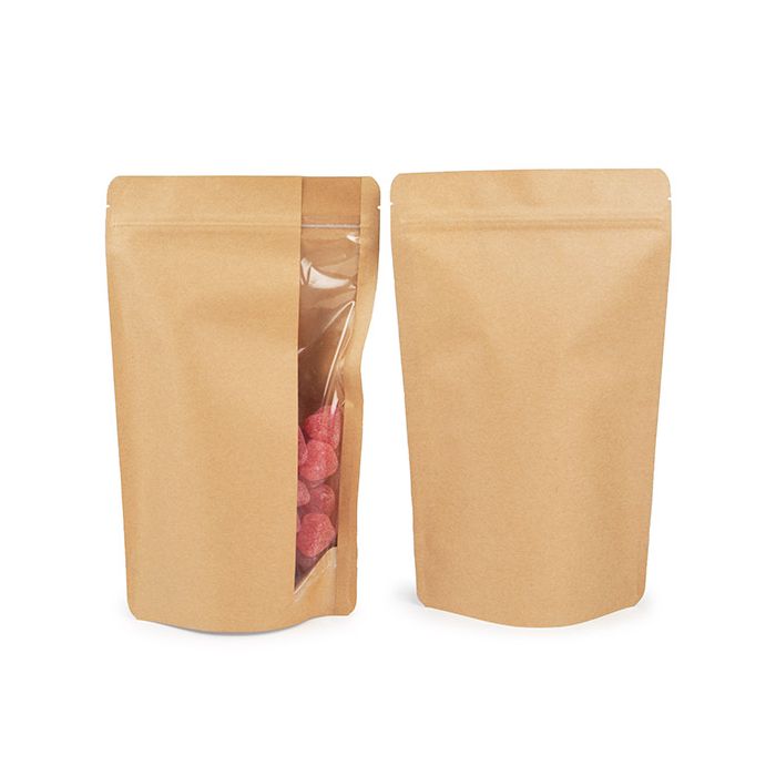 Doypack à zip avec fenêtre verticale Kraft 17.1x8.9x28.6 cm - 100 pièces