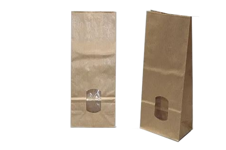 Block Bottom Bags Kraft Brown 80x50x240 mm 70 g/m2 lined with 30my OPP Foil and clear Window | 200
