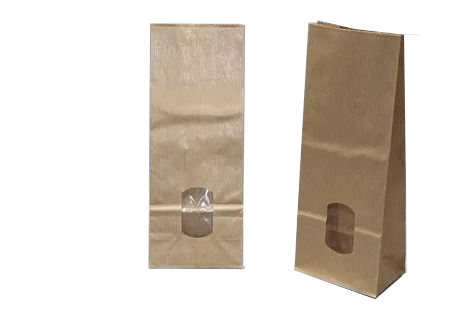 Block Bottom Bags Kraft Brown 80x42x180mm 70 g/m2 lined with 30my OPP Foil and clear Window | 100