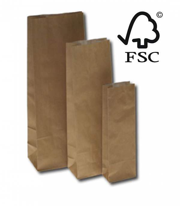 Eco Block Bottom Bags Brown Kraft Paper greaseproof 90x60x245mm 