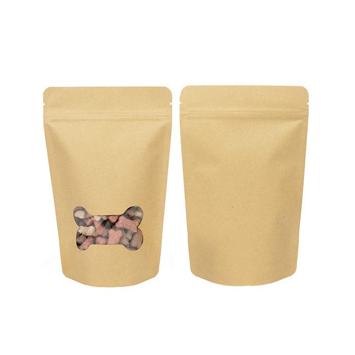 Sachets Doypack en kraft avec fenêtre en os | 113 Grammes| 13x8x20,5 cm - 25 pcs