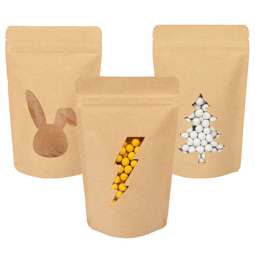 Sachets Doypack en kraft avec fenêtre en os | 113 Grammes| 13x8x20,5 cm - 25 pcs