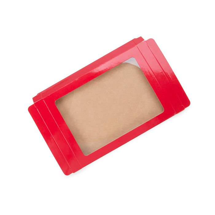 Boîte à fenêtre en papier rouge brillant avec feuille PET insérée 135x15x185 mm A7 - 25 Pieces