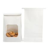 Sacs Kraft Blancs avec Fenêtre et Fermeture Tin-Tie 15,2x7x26,7cm - 100 pcs