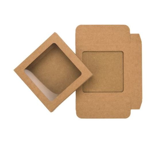 Boite en papier kraft à fenêtre avec feuille PET insérée 105 x 22 x 105 mm - 25 Pièces
