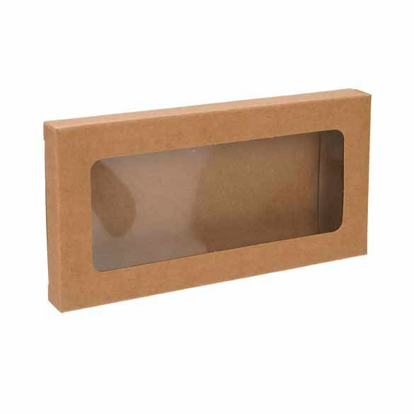 Boite en papier kraft à fenêtre avec feuille PET insérée 70 x 14 x 138 mm - 25 Pièces
