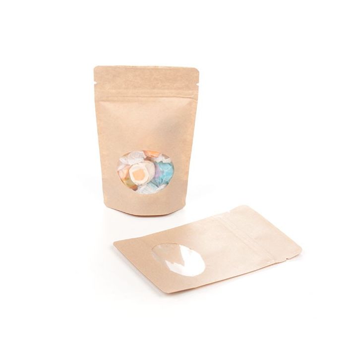 Doypack en papier Kraft avec fenêtre ovale, 10x6x15cm - 100pcs