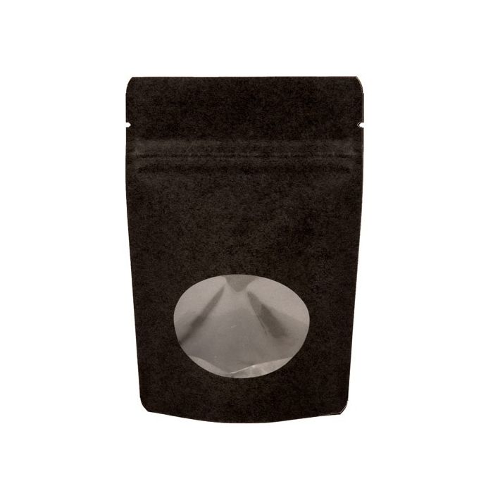 Stand Up Pouches Kraft Black with oval Window 130x80x205mm | 113 grams 