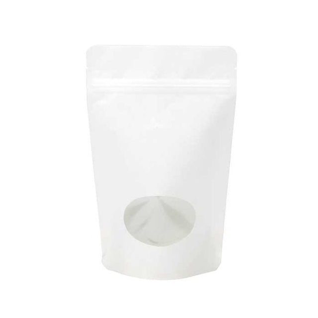 Stand Up Pouches Kraft White with oval Window 149x89x232mm | 312 grams 