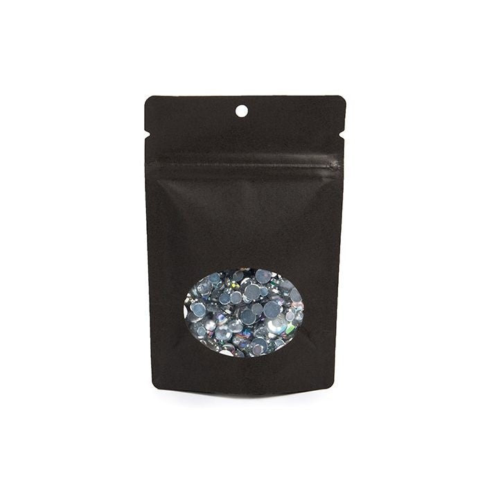 Doypack en papier kraft noir 102x60x152 mm avec fenêtre ovale transparente Trou Suspension Rond - 100 pièces