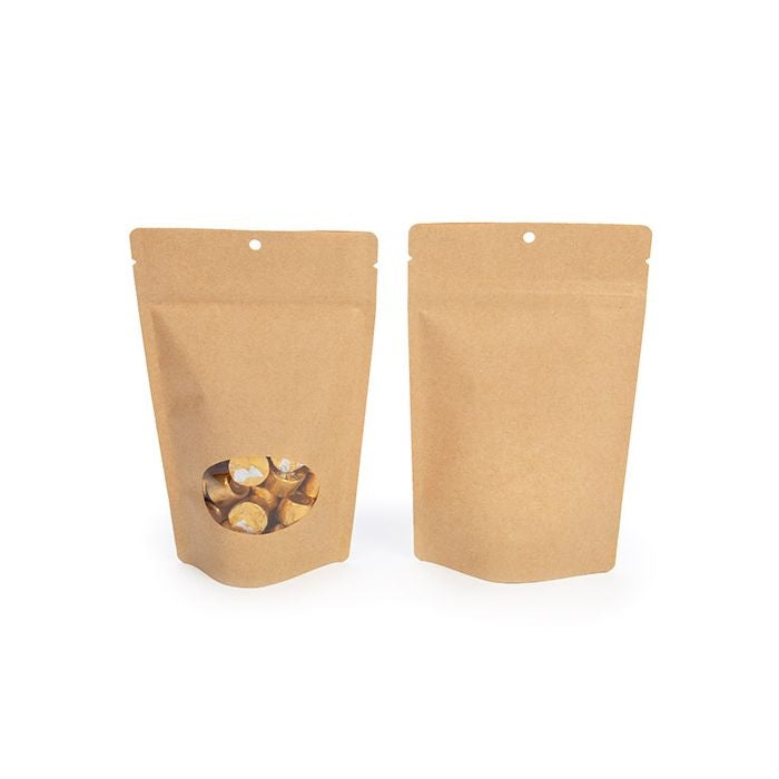 Doypack en papier Kraft avec fenêtre ovale, 13x7x20.5cm