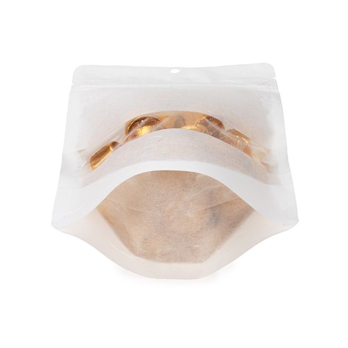 Doypack écologique en papier de riz blanc, avec fenêtre rectangulaire et trou de suspension 13x7,9x20,6 cm - 100 pièces