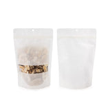 Doypack écologique, en papier de riz blanc avec fenêtre rectangulaire et trou de suspension 14,9x8,9x23,2 cm - 100 pièces
